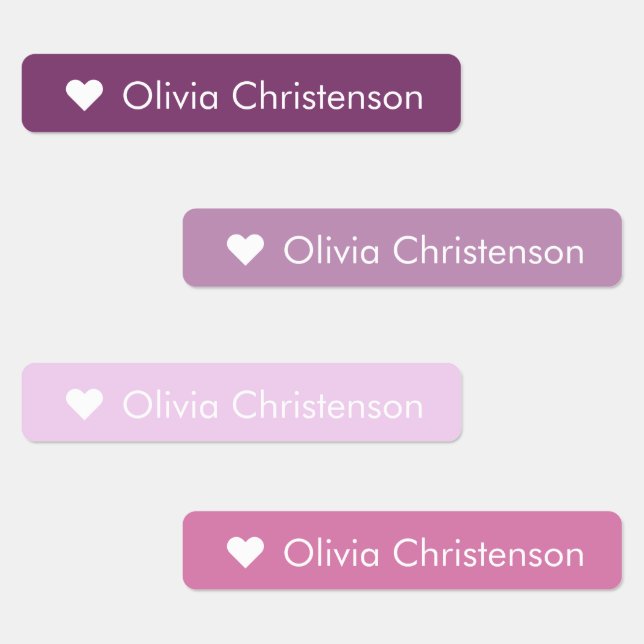 Cute Pastel Heart Name Skinny Kids' Labels (Group)