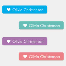 Cute Pastel Heart Name Skinny Kids' Labels