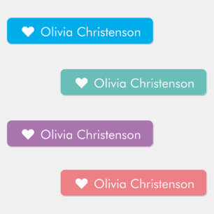 Cute Pastel Heart Name Skinny Kids' Labels