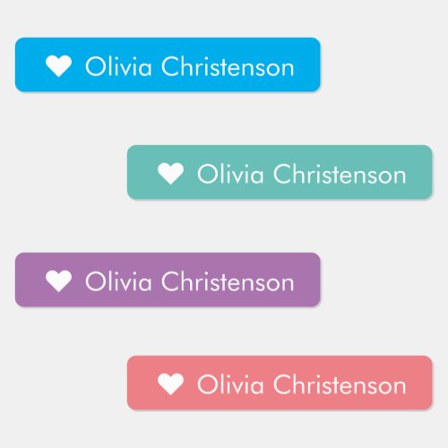 Cute Pastel Heart Name Skinny Kids Labels