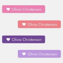 Cute Pastel Heart Name Skinny Kids' Labels