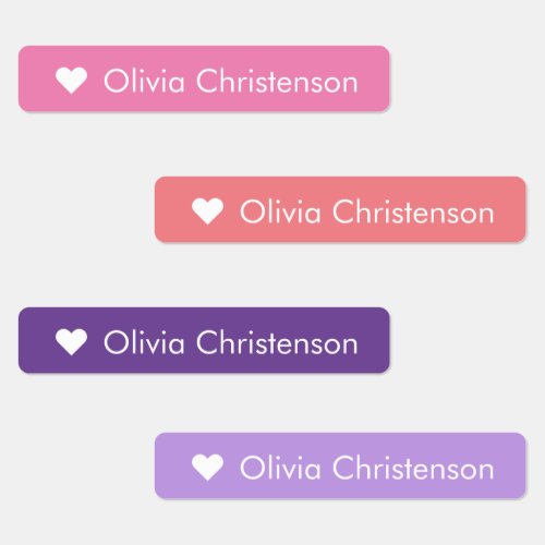 Cute Pastel Heart Name Skinny Kids Labels