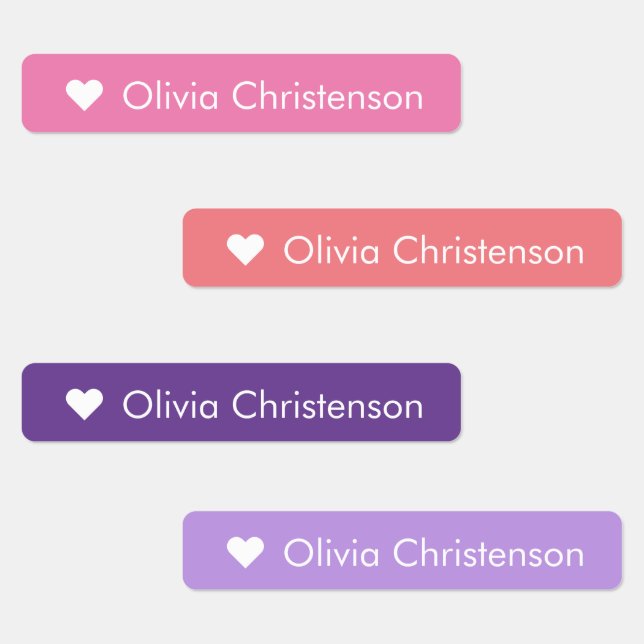Cute Pastel Heart Name Skinny Kids' Labels (Group)