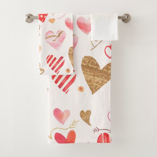 Cute Pastel heart Pattern Bath Towel Set