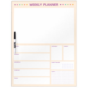 Cute Pastel Heart Weekly Planner Dry Erase Board
