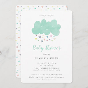 Cute Pastel Hearts Rain Cloud Baby Shower Invitation