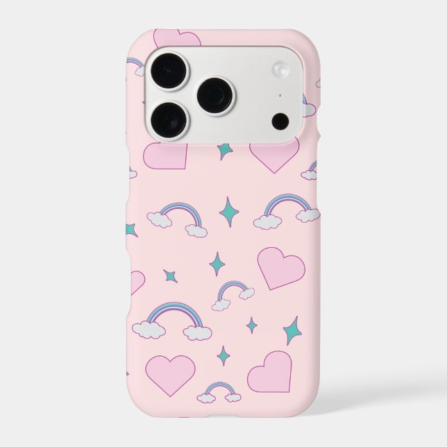 Cute Pastel Hearts & Rainbow Pattern | Kawaii Pink Case-Mate iPhone Case (Back)