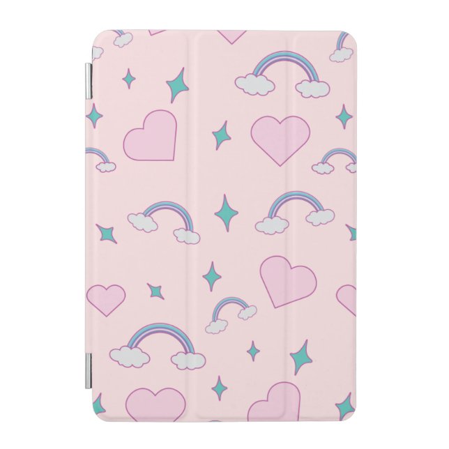 Cute Pastel Hearts & Rainbow Pattern | Kawaii Pink iPad Mini Cover (Front)