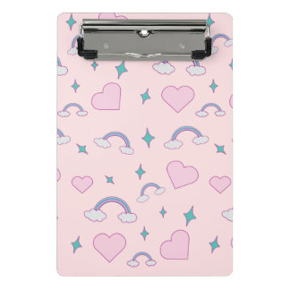 Cute Pastel Hearts & Rainbow Pattern | Kawaii Pink Mini Clipboard