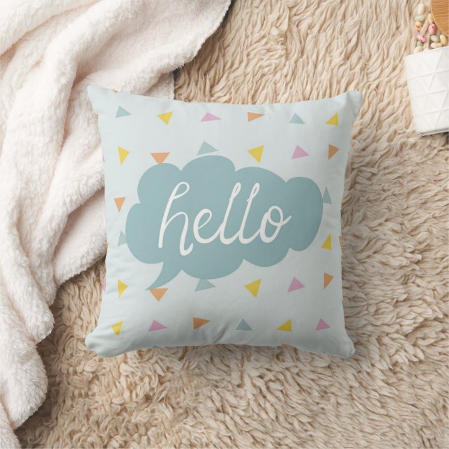 Cute Pastel Hello Throw Pillow (Blanket)
