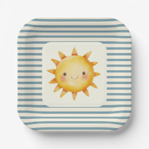 Cute pastel here comes the son baby shower paper plates