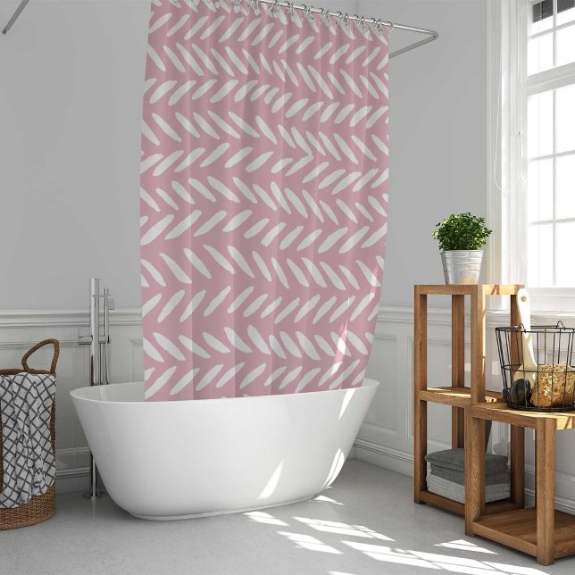 Cute pastel herringbone pattern on pink square shower curtain (Creator Uploaded)