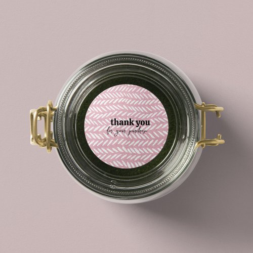 Cute pastel herringbone pattern on pink thank you  classic round sticker
