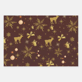 Cute Pastel Holiday Wrapping Paper with Gold Snow