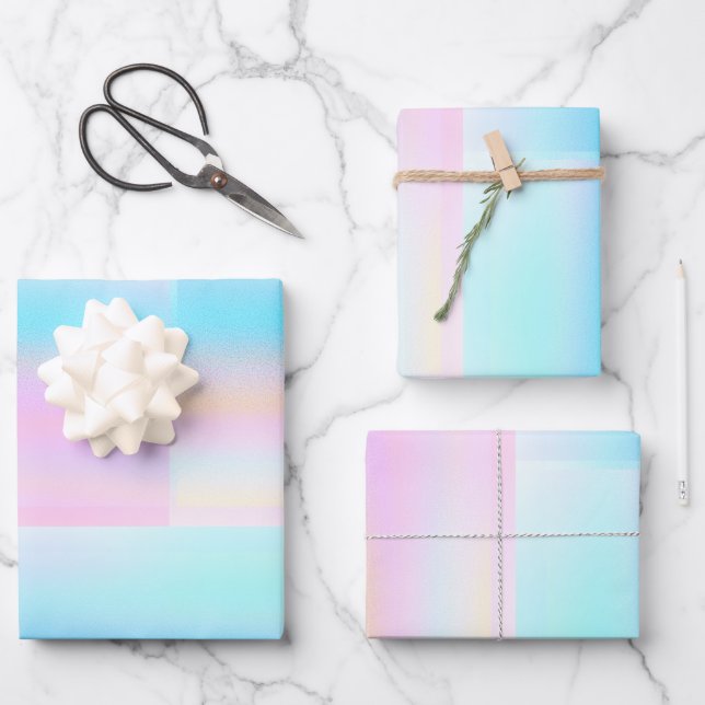 Cute Pastel holographic glitter Wrapping Paper Sheets (Front)