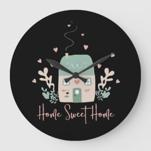Cute Pastel "Home Sweet Home" Illustration – Cozy Large Clock