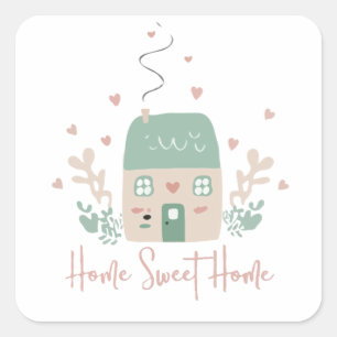 Cute Pastel "Home Sweet Home" Illustration – Cozy Square Sticker