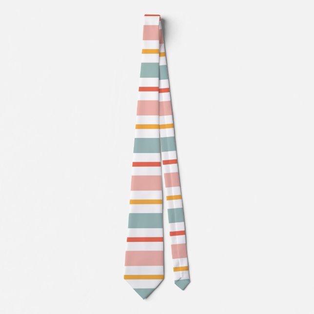 Cute Pastel Horizontal Stripes Boho Pink Teal Yell Neck Tie (Front)