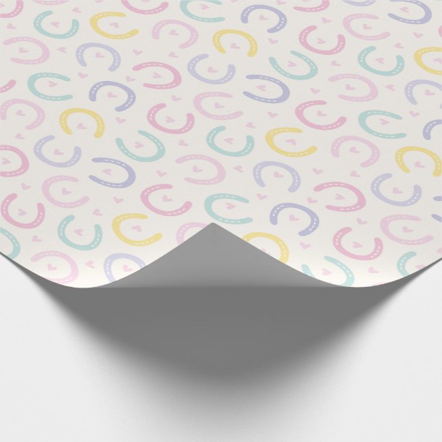 Cute Pastel Horseshoes and hearts on cream Wrapping Paper (Corner)