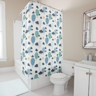 Cute Pastel Hot Air Balloon In Clouds Boys Kids Shower Curtain