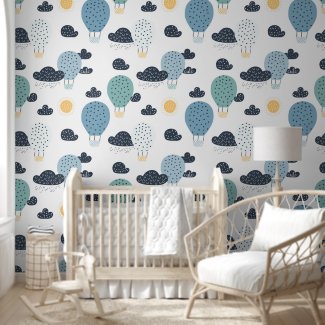 Cute Pastel Hot Air Balloon In Clouds Boys Nursery