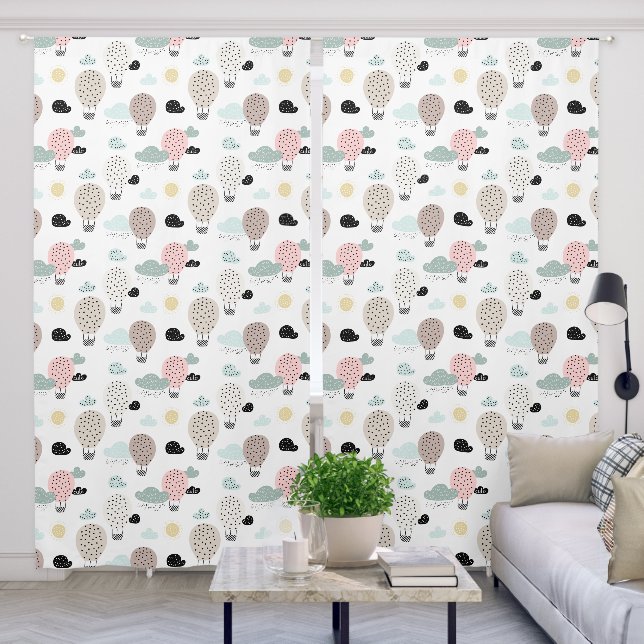 Cute Pastel Hot Air Balloon In Clouds Nursery Blackout Curtains (Living Room)