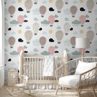 Cute Pastel Hot Air Balloon In Clouds Nursery
