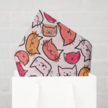 Cute Pastel, Hot Pink & Orange Hand Drawn Cat Face