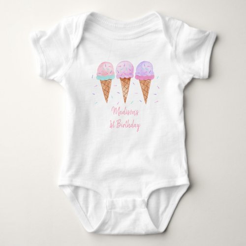 Cute Pastel Ice Cream Birthday Baby Bodysuit