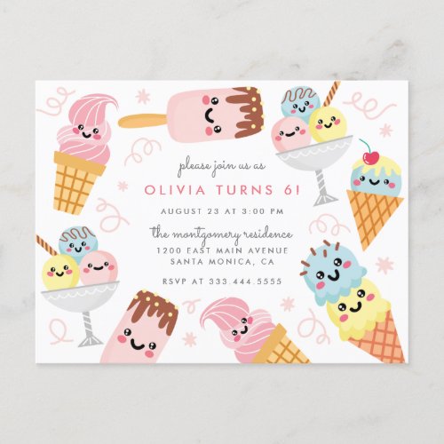Cute Pastel Ice_cream Kids Birthday Party Invitation Postcard