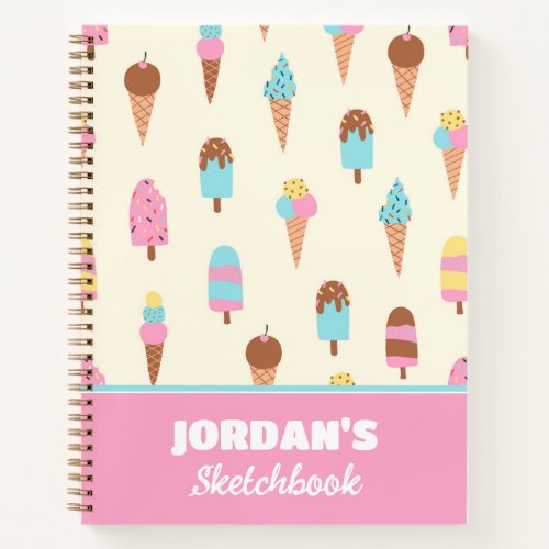Cute Pastel Ice Cream Sweets  Childs Sketchbook Notebook