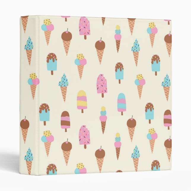 Cute Pastel Ice Cream Sweets Pattern 3 Ring Binder (Front/Spine)