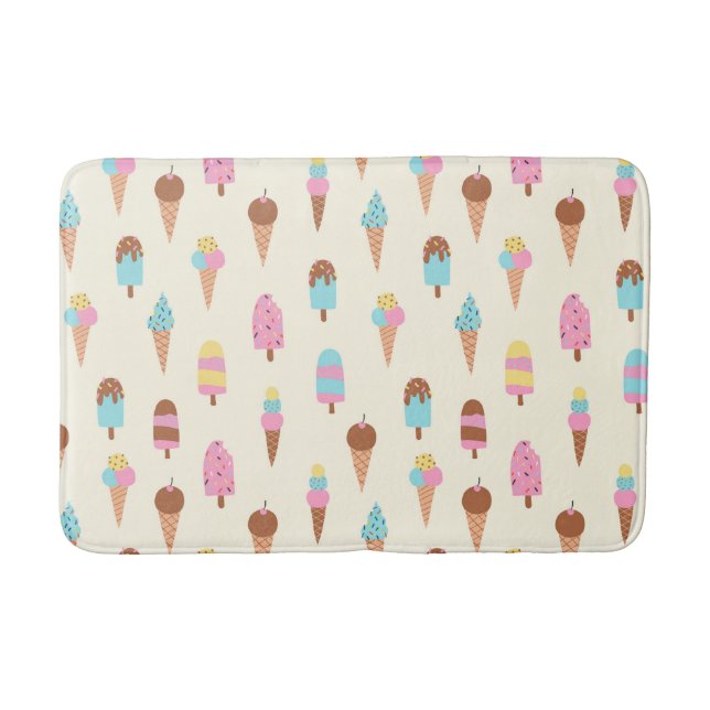 Cute Pastel Ice Cream Sweets Pattern Bath Mat (Front)