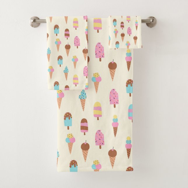 Cute Pastel Ice Cream Sweets Pattern Bath Towel Set (Insitu)