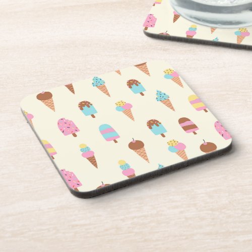 Cute Pastel Ice Cream Sweets Pattern Beverage Coaster