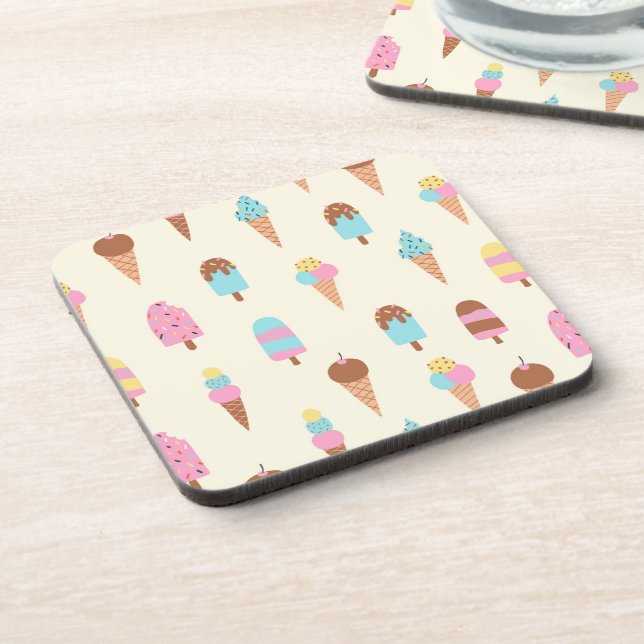 Cute Pastel Ice Cream Sweets Pattern Beverage Coaster (Left Side)