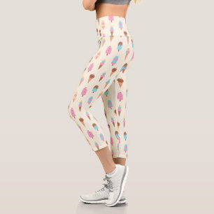 Cute Pastel Ice Cream Sweets Pattern Capri Leggings