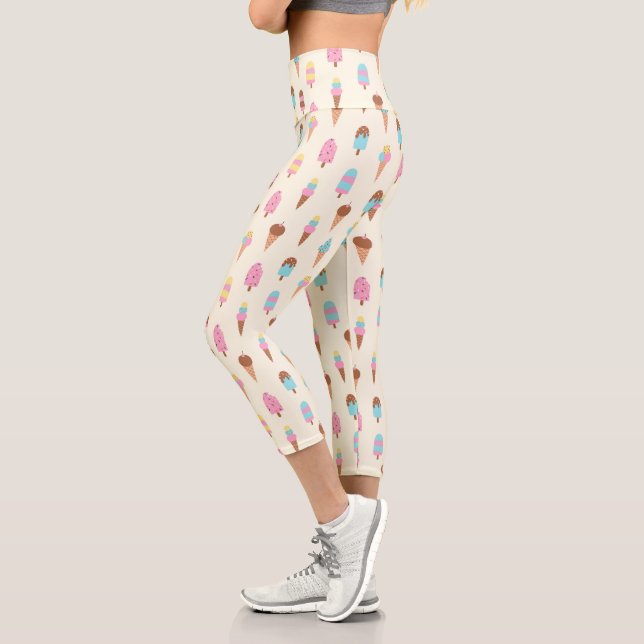 Cute Pastel Ice Cream Sweets Pattern Capri Leggings (Left)