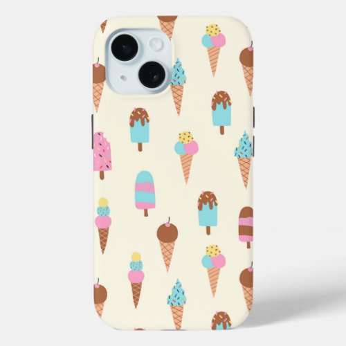 Cute Pastel Ice Cream Sweets Pattern iPhone 15 Case