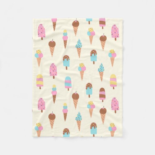 Cute Pastel Ice Cream Sweets Pattern Fleece Blanket