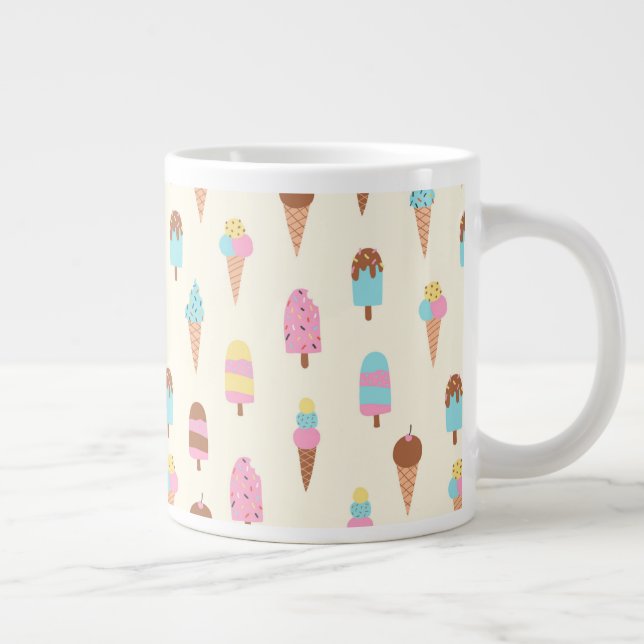 Cute Pastel Ice Cream Sweets Pattern Giant Coffee Mug (Right)