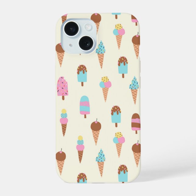 Cute Pastel Ice Cream Sweets Pattern iPhone 15 Case (Back)