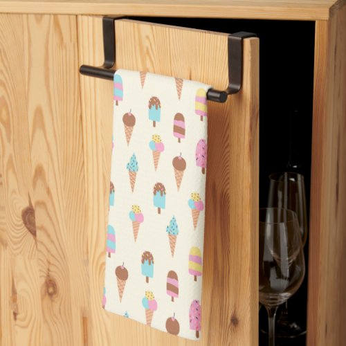 Cute Pastel Ice Cream Sweets Pattern Kitchen Towel
