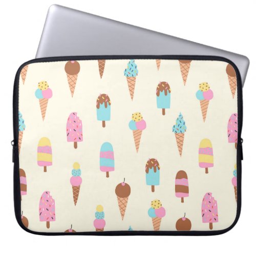 Cute Pastel Ice Cream Sweets Pattern Laptop Sleeve