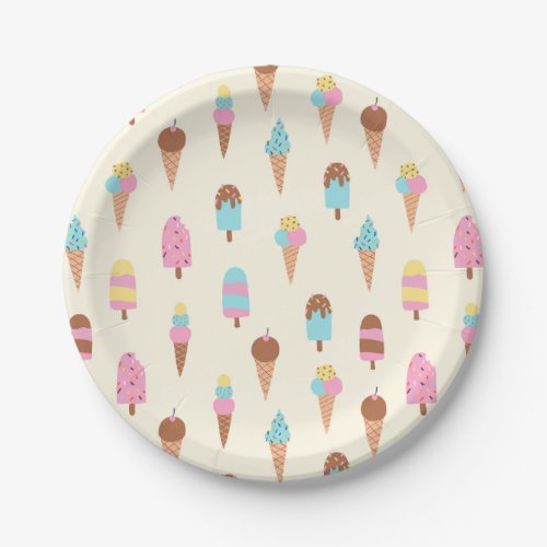 Cute Pastel Ice Cream Sweets Pattern Paper Plates