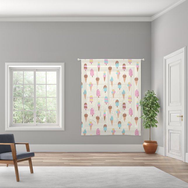 Cute Pastel Ice Cream Sweets Pattern Sheer Curtains (Wide)