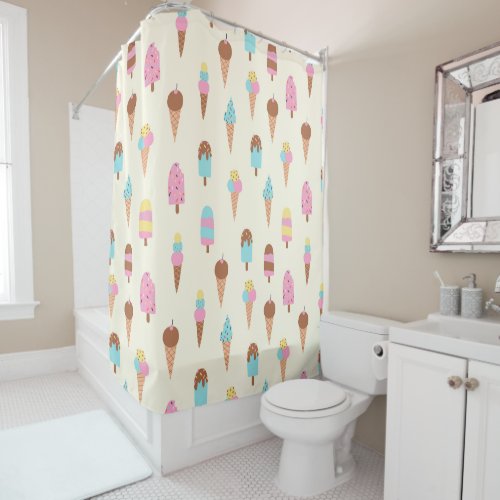 Cute Pastel Ice Cream Sweets Pattern Shower Curtain