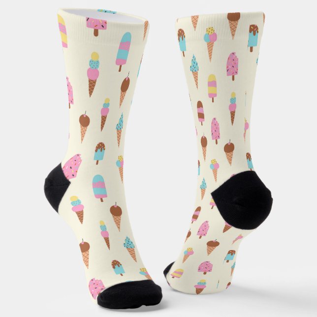 Cute Pastel Ice Cream Sweets Pattern Socks (Angled)