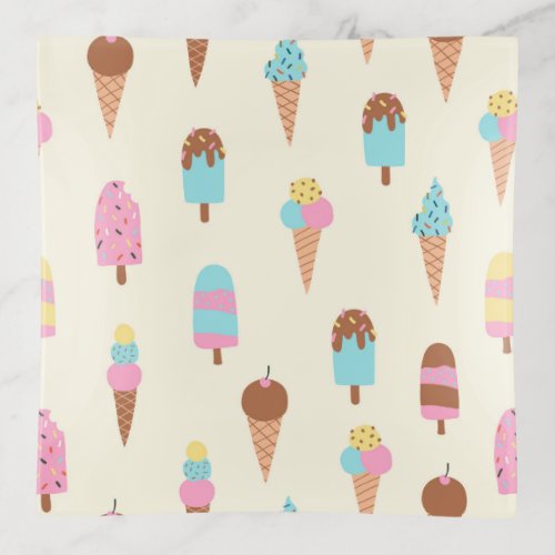 Cute Pastel Ice Cream Sweets Pattern Trinket Tray