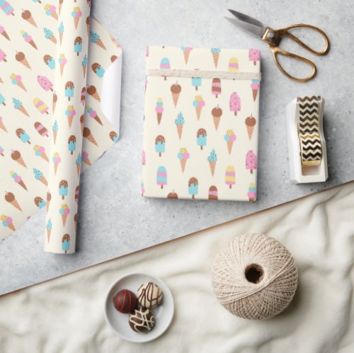Cute Pastel Ice Cream Sweets Pattern Wrapping Paper